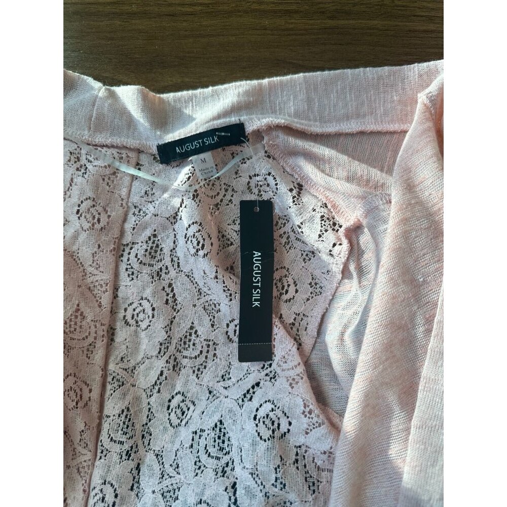 August silk Open Front Pink Salt Cardigan Lace Back Sz M New - Picture 7 of 9